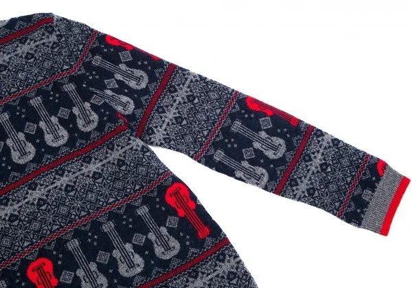 ワイズY's ギター柄ノルディックニット 杢グレー紺赤2 K-75189_005