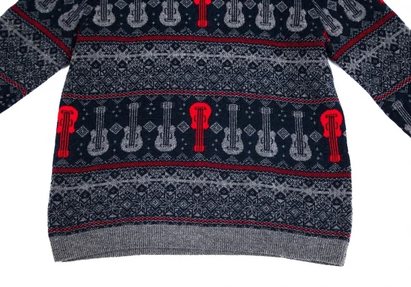 ワイズY's ギター柄ノルディックニット 杢グレー紺赤2 K-75189_007