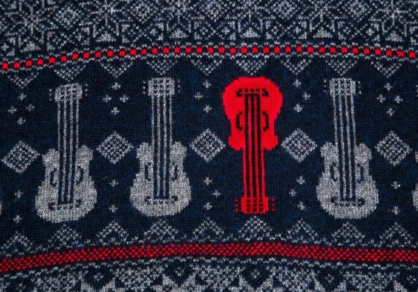 ワイズY's ギター柄ノルディックニット 杢グレー紺赤2 K-75189_008