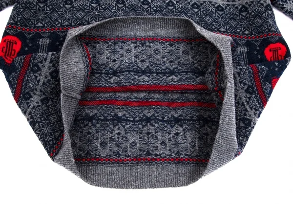 ワイズY's ギター柄ノルディックニット 杢グレー紺赤2 K-75189_009