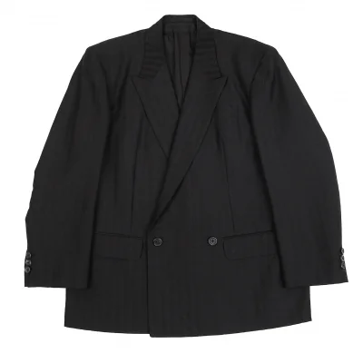ワイズフォーメンY's for men コットンウールヘリンボーンストライプダブルジャケット 黒