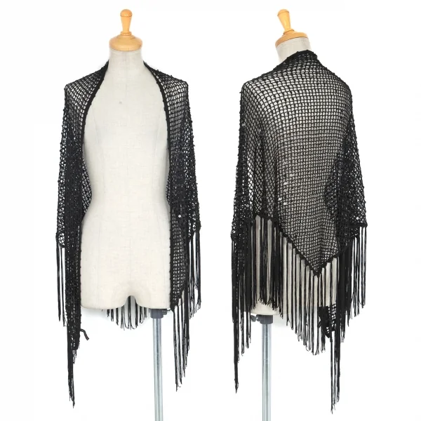 レキップヨシエイナバL'EQUIPE YOSHIE INABA スパンコール装飾フリンジネットショール 黒 K-75297_001