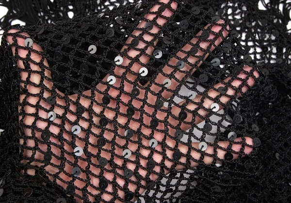 レキップヨシエイナバL'EQUIPE YOSHIE INABA スパンコール装飾フリンジネットショール 黒 K-75297_006