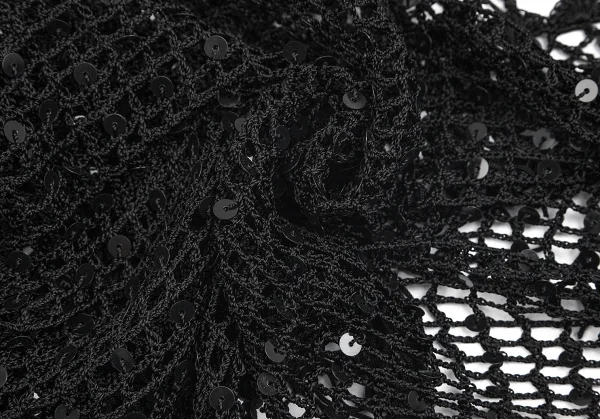 レキップヨシエイナバL'EQUIPE YOSHIE INABA スパンコール装飾フリンジネットショール 黒 K-75297_007