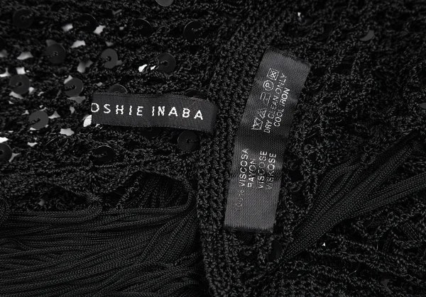 レキップヨシエイナバL'EQUIPE YOSHIE INABA スパンコール装飾フリンジネットショール 黒 K-75297_008