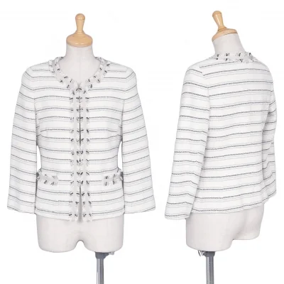 マックスマーラ ウィークエンドMAX MARA WEEKEND ラメツィードボーダージャケット オフ黒グレー