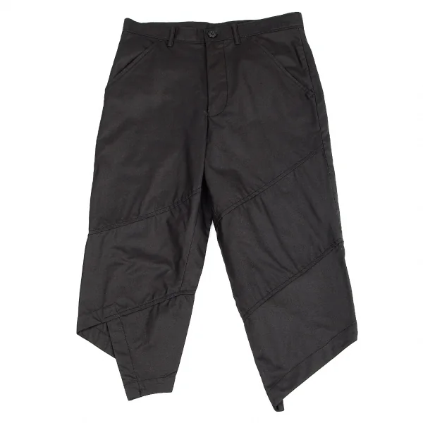 ブラックコムデギャルソンBLACK COMME des GARCONS コットンエステル螺旋切替クロップドパンツ 黒S K-75408_001