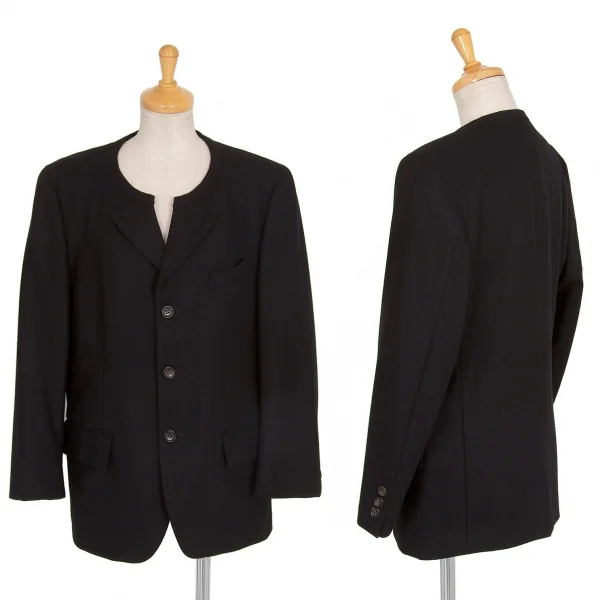 ローブドシャンブル コムデギャルソンrobe de chambre COMME des GARCONS メルトンウールノーカラージャケット 黒M位 K-75409_001