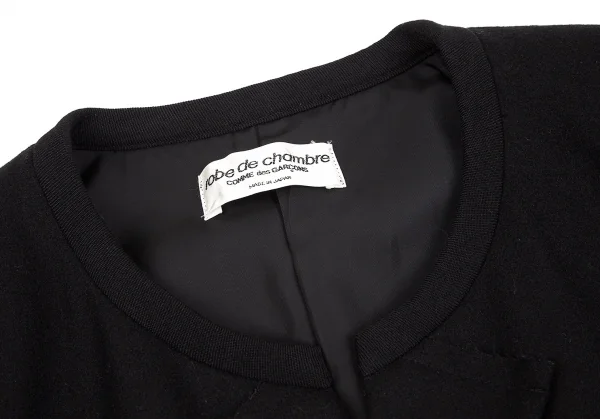 ローブドシャンブル コムデギャルソンrobe de chambre COMME des GARCONS メルトンウールノーカラージャケット 黒M位 K-75409_004