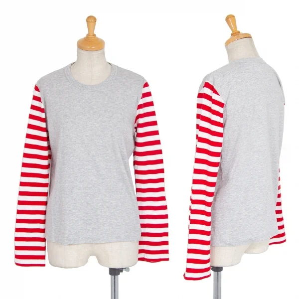 コムデギャルソンCOMME des GARCONS 袖ボーダー切替カットソー グレー白赤S K-75428_001
