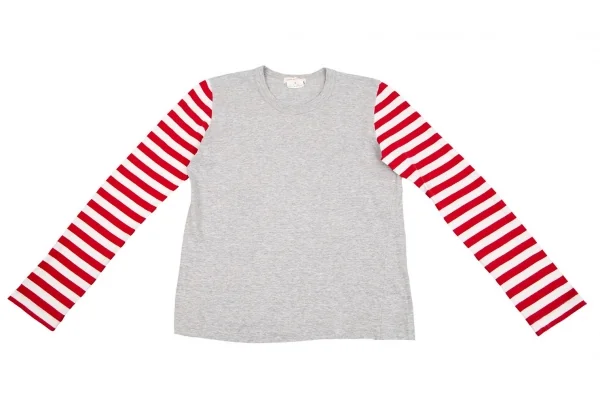 コムデギャルソンCOMME des GARCONS 袖ボーダー切替カットソー グレー白赤S K-75428_002