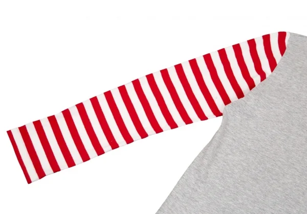 コムデギャルソンCOMME des GARCONS 袖ボーダー切替カットソー グレー白赤S K-75428_004