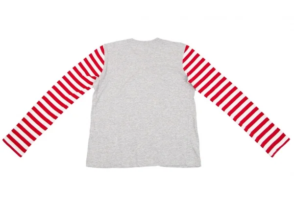 コムデギャルソンCOMME des GARCONS 袖ボーダー切替カットソー グレー白赤S K-75428_008