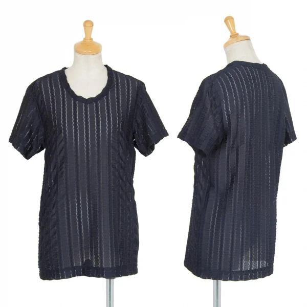 コムデギャルソンCOMME des GARCONS ギャザーレースTシャツ 紺M位 K-75434_001