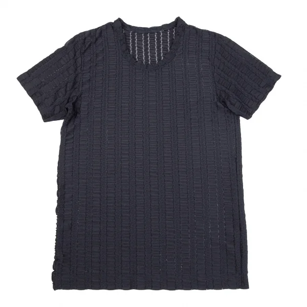 コムデギャルソン　レースTシャツ コムデギャルソンCOMME des GARCONS ギャザーレースTシャツ 紺M位 (K