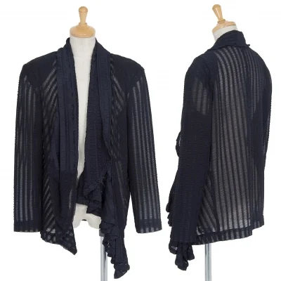 コムデギャルソンCOMME des GARCONS ギャザーレースドレープ変形ジャケット 紺