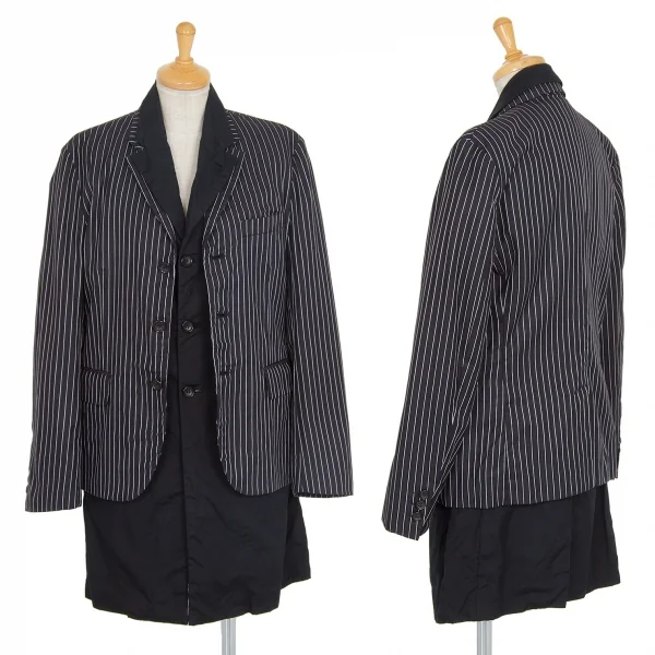 コムデギャルソンCOMME des GARCONS ストライプレイヤードデザインジャケット 黒S K-75438_001