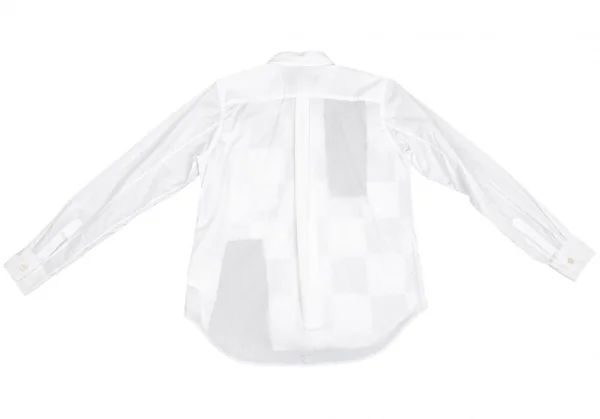 ブラックコムデギャルソンBLACK COMME des GARCONS 箔パッチワークカッティングシャツ 白金XS K-75470_014