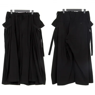 ヨウジヤマモト ノアールYohji Yamamoto NOIR コットンサイドベルテッドギャザーワイドパンツ