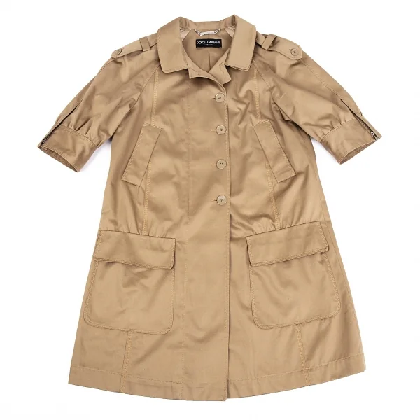 ドルチェ&ガッバーナDOLCE&GABBANA コットンレイヤーカラー半袖ハーフスプリングコート ベージュ38 K-75836_002