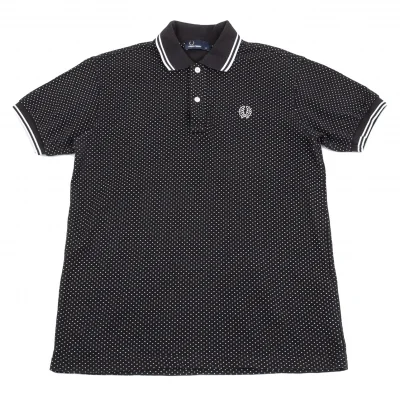 フレッドペリーFREDPERRY ピンドットプリントワンポイント刺繍鹿の子ポロシャツ 黒白