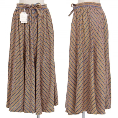 新品!マドモアゼルノンノンMademoiselle NON NON リネンバイアスストライプフレアスカート 青オレンジ