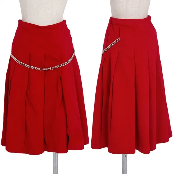 コムコム コムデギャルソンCOMME des GARCONS エステル製品染めバックチェーン装飾プリーツキュロットパンツ 赤SS K-76043_001