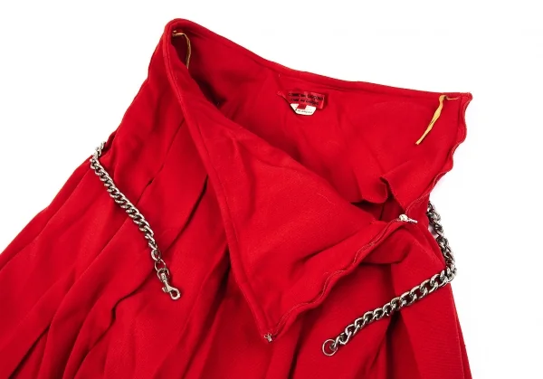 コムコム コムデギャルソンCOMME des GARCONS エステル製品染めバックチェーン装飾プリーツキュロットパンツ 赤SS K-76043_005