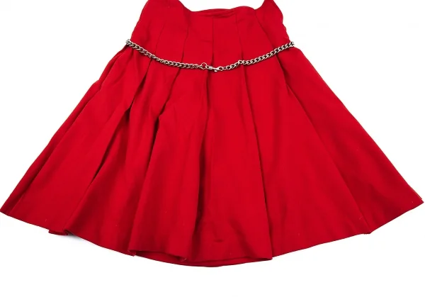 コムコム コムデギャルソンCOMME des GARCONS エステル製品染めバックチェーン装飾プリーツキュロットパンツ 赤SS K-76043_006