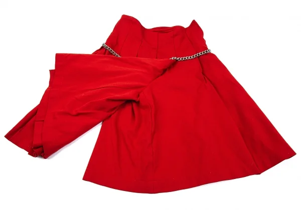 コムコム コムデギャルソンCOMME des GARCONS エステル製品染めバックチェーン装飾プリーツキュロットパンツ 赤SS K-76043_007