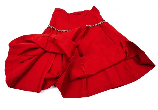コムコム コムデギャルソンCOMME des GARCONS エステル製品染めバックチェーン装飾プリーツキュロットパンツ 赤SS K-76043_008