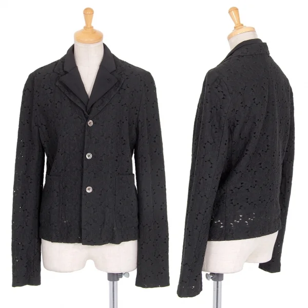 コムデギャルソンCOMME des GARCONS ストレッチレイヤードエンブロイダリーレースジャケット 黒S位 K-76102_001