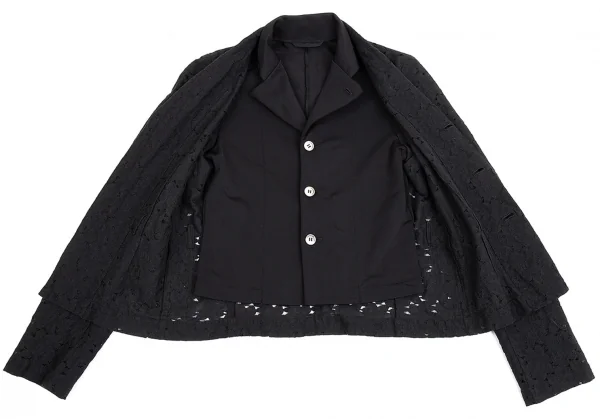コムデギャルソンCOMME des GARCONS ストレッチレイヤードエンブロイダリーレースジャケット 黒S位 K-76102_010