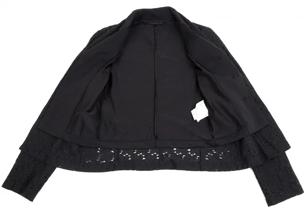 コムデギャルソンCOMME des GARCONS ストレッチレイヤードエンブロイダリーレースジャケット 黒S位 K-76102_012