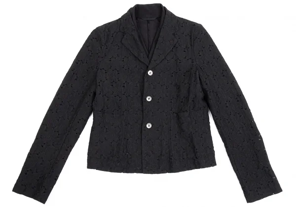 コムデギャルソンCOMME des GARCONS ストレッチレイヤードエンブロイダリーレースジャケット 黒S位 K-76102_013