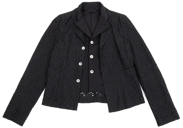 コムデギャルソンCOMME des GARCONS ストレッチレイヤードエンブロイダリーレースジャケット 黒S位 K-76102_002
