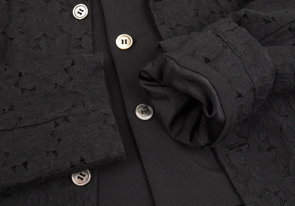 コムデギャルソンCOMME des GARCONS ストレッチレイヤードエンブロイダリーレースジャケット 黒S位 K-76102_007