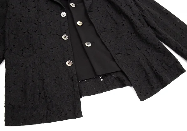 コムデギャルソンCOMME des GARCONS ストレッチレイヤードエンブロイダリーレースジャケット 黒S位 K-76102_008
