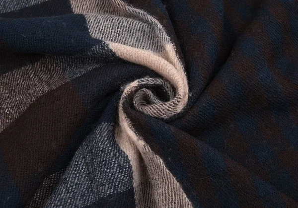 ワイズY's ストライプチェック大判ウールストール 茶紺 K-76172_005