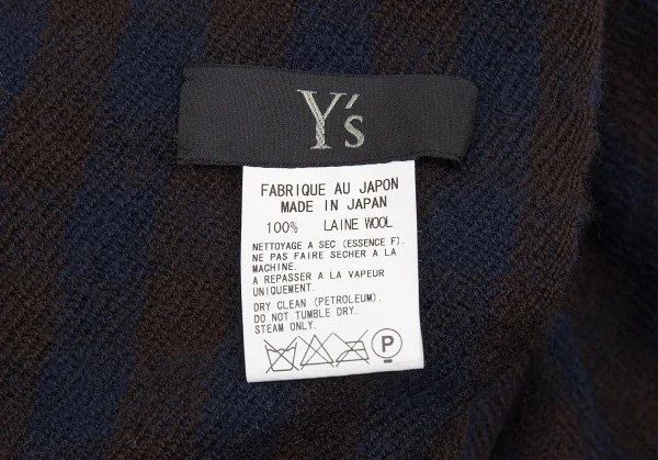 ワイズY's ストライプチェック大判ウールストール 茶紺 K-76172_006