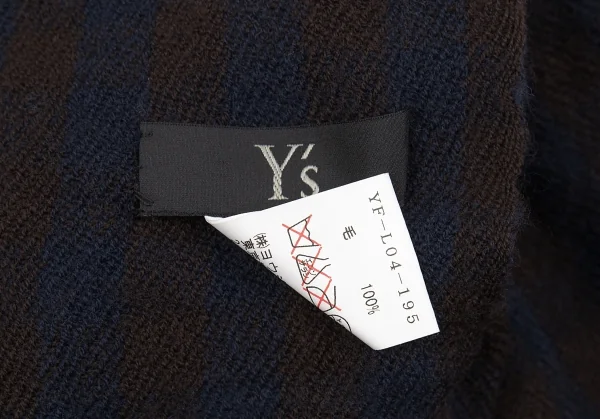 ワイズY's ストライプチェック大判ウールストール 茶紺 K-76172_007