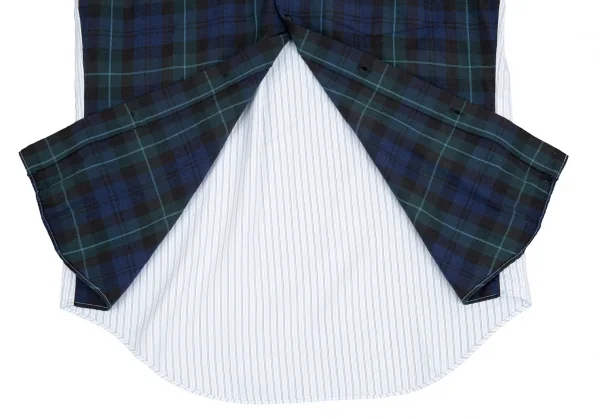 コムデギャルソン オムドゥCOMME des GARCONS HOMME DEUX フロントチェック切替ストライプシャツ 白水色紺XS K-76279_010