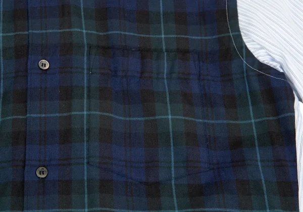 コムデギャルソン オムドゥCOMME des GARCONS HOMME DEUX フロントチェック切替ストライプシャツ 白水色紺XS K-76279_006