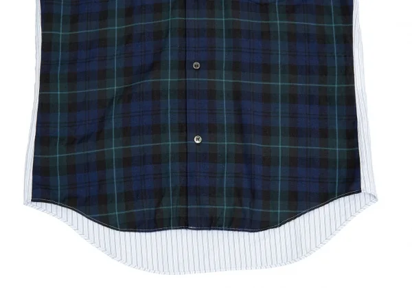 コムデギャルソン オムドゥCOMME des GARCONS HOMME DEUX フロントチェック切替ストライプシャツ 白水色紺XS K-76279_009