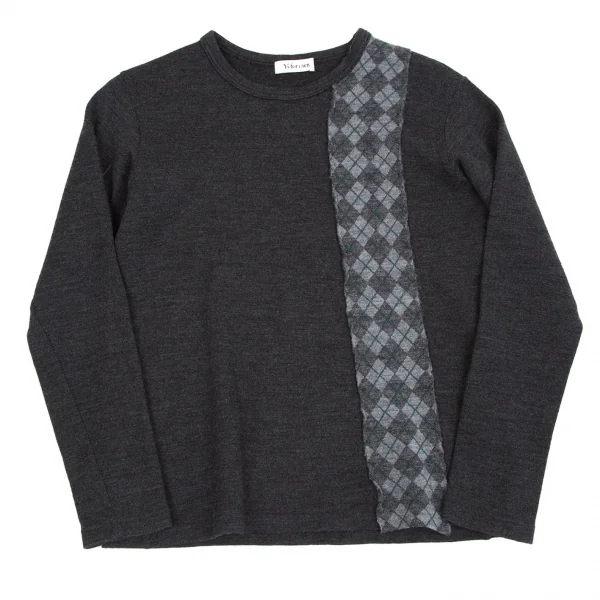 ワイズフォーメンY's for men SHIRTS ウールダイヤチェック切替デザインニットカットソー チャコール他M位 K-76316_001