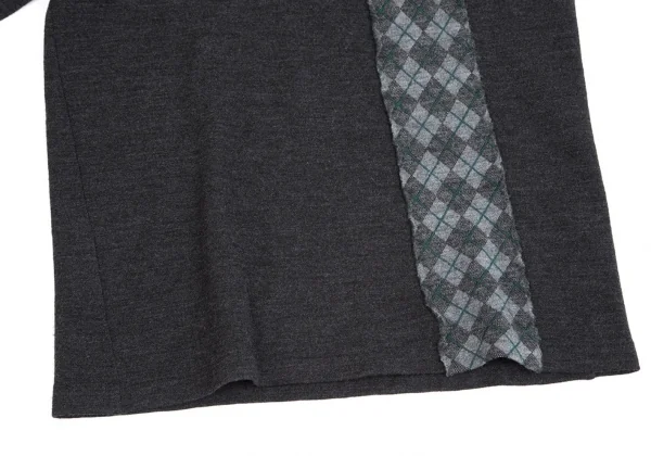 ワイズフォーメンY's for men SHIRTS ウールダイヤチェック切替デザインニットカットソー チャコール他M位 K-76316_006