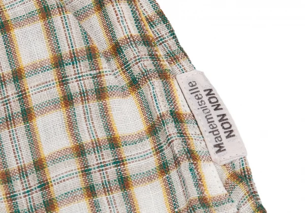 マドモアゼルノンノンMademoiselle NON NONチェック長袖リネンシャツ 白緑L K-76359_010