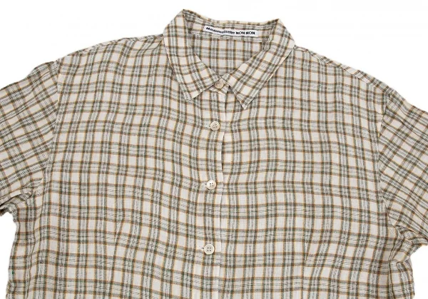 マドモアゼルノンノンMademoiselle NON NONチェック長袖リネンシャツ 白緑L K-76359_002