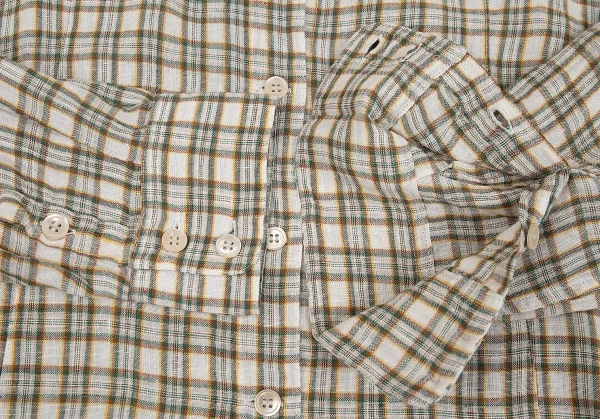 マドモアゼルノンノンMademoiselle NON NONチェック長袖リネンシャツ 白緑L K-76359_005