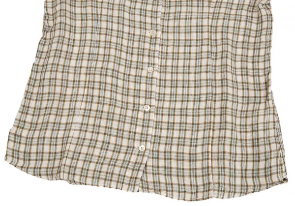 マドモアゼルノンノンMademoiselle NON NONチェック長袖リネンシャツ 白緑L K-76359_006